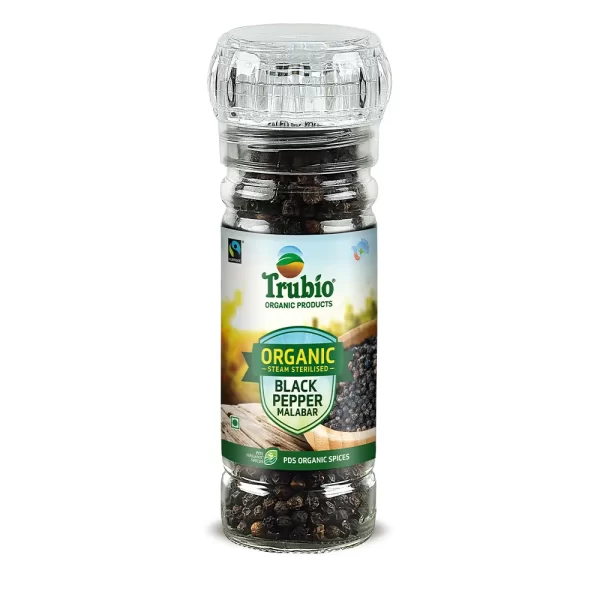 Trubio Malabar Black Pepper Whole in Grinder Bottle
